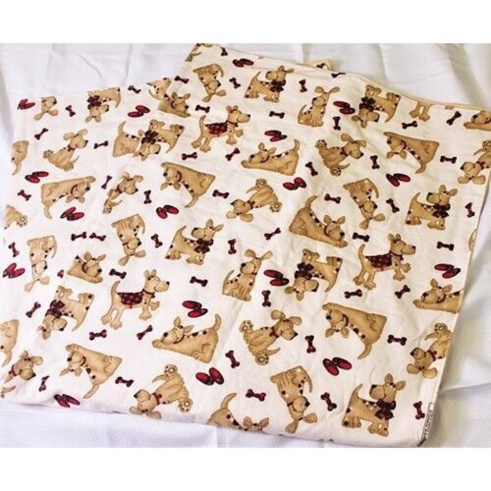Flannel Puppy Dog and Slippers Adorable Lap Blanket 47" X 44" Double Sided Tan